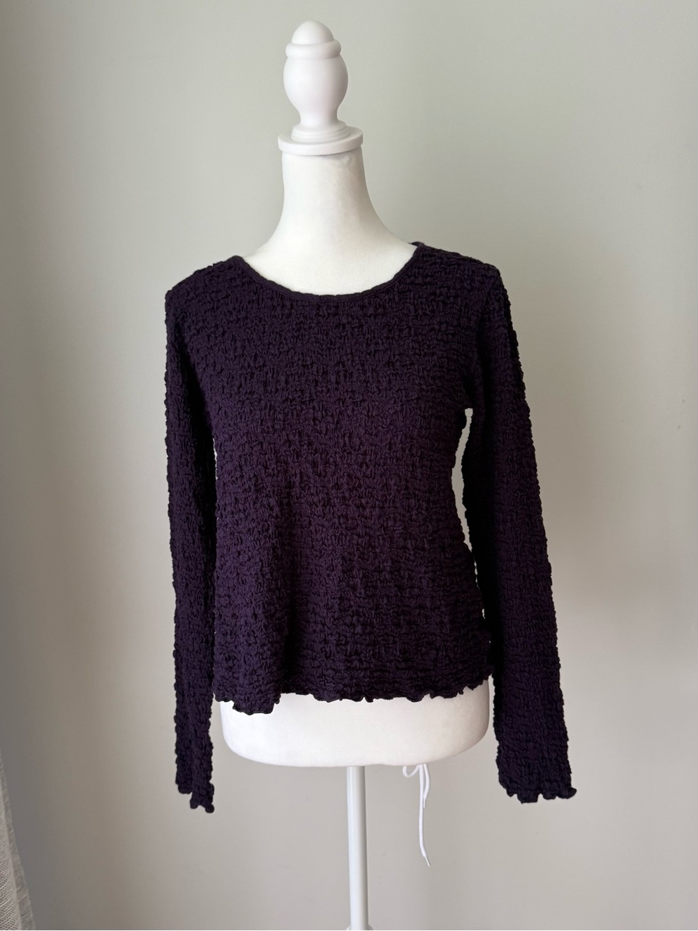 Eileen Fisher Textured Long Sleeve Crewneck Top - Deep Plum XS